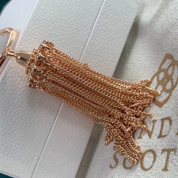 Kendra Scott Rayne Rose Gold Long Pendant Necklace Dichroic Glass - Picture 13 of 15